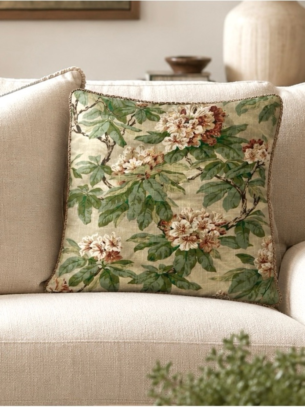 Botanical Green Floral Throw Pillow - Home Accents